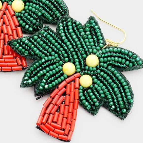 Palm Tree Seed Bead Dangle Earrings by icon Collection - Picture 2 of 5